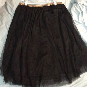 Xhilaration Black Tulle Midi Skirt with Gold Band